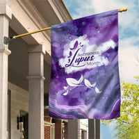 Lupus Awareness Month Garden Flag Purple Ribbon Watercolor Galaxy Butterfly Floral Support Art