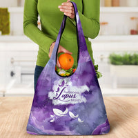 Lupus Awareness Month Grocery Bag Purple Ribbon Watercolor Galaxy Butterfly Floral Support Art