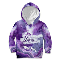 Lupus Awareness Month Kid Hoodie Purple Ribbon Watercolor Galaxy Butterfly Floral Support Art