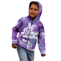 Lupus Awareness Month Kid Hoodie Purple Ribbon Watercolor Galaxy Butterfly Floral Support Art