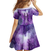 Lupus Awareness Month Kid Short Sleeve Dress Purple Ribbon Watercolor Galaxy Butterfly Floral Support Art