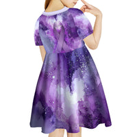 Lupus Awareness Month Kid Short Sleeve Dress Purple Ribbon Watercolor Galaxy Butterfly Floral Support Art