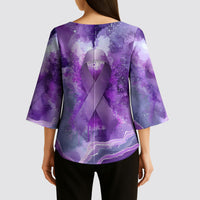 Lupus Awareness Month Kimono Sleeve Blouse Purple Ribbon Watercolor Galaxy Butterfly Floral Support Art