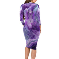 Lupus Awareness Month Long Sleeve Bodycon Dress Purple Ribbon Watercolor Galaxy Butterfly Floral Support Art