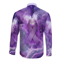 Lupus Awareness Month Long Sleeve Button Shirt Purple Ribbon Watercolor Galaxy Butterfly Floral Support Art