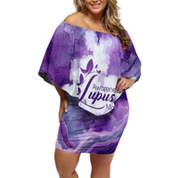 Lupus Awareness Month Off Shoulder Short Dress Purple Ribbon Watercolor Galaxy Butterfly Floral Support Art