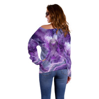 Lupus Awareness Month Off Shoulder Sweater Purple Ribbon Watercolor Galaxy Butterfly Floral Support Art