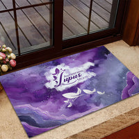 Lupus Awareness Month Rubber Doormat Purple Ribbon Watercolor Galaxy Butterfly Floral Support Art