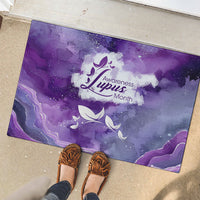 Lupus Awareness Month Rubber Doormat Purple Ribbon Watercolor Galaxy Butterfly Floral Support Art