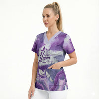 Lupus Awareness Month Scrub Top Purple Ribbon Watercolor Galaxy Butterfly Floral Support Art