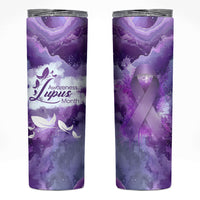 Lupus Awareness Month Skinny Tumbler Purple Ribbon Watercolor Galaxy Butterfly Floral Support Art