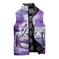 Lupus Awareness Month Sleeveless Puffer Jacket Purple Ribbon Watercolor Galaxy Butterfly Floral Support Art