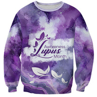 Lupus Awareness Month Sweatshirt Purple Ribbon Watercolor Galaxy Butterfly Floral Support Art