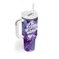 Lupus Awareness Month Tumbler With Handle Purple Ribbon Watercolor Galaxy Butterfly Floral Support Art