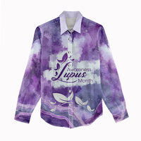 Lupus Awareness Month Women Casual Shirt Purple Ribbon Watercolor Galaxy Butterfly Floral Support Art
