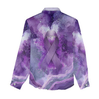 Lupus Awareness Month Women Casual Shirt Purple Ribbon Watercolor Galaxy Butterfly Floral Support Art