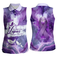 Lupus Awareness Month Women Sleeveless Polo Shirt Purple Ribbon Watercolor Galaxy Butterfly Floral Support Art