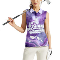 Lupus Awareness Month Women Sleeveless Polo Shirt Purple Ribbon Watercolor Galaxy Butterfly Floral Support Art