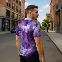 Lupus Awareness Month Zipper Polo Shirt Purple Ribbon Watercolor Galaxy Butterfly Floral Support Art