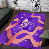 Lupus Awareness Area Rug Her Fight Is My Fight - Purple Ribbon Butterfly Wave Style