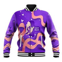 Lupus Awareness Baseball Jacket Her Fight Is My Fight - Purple Ribbon Butterfly Wave Style