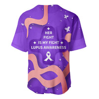 Lupus Awareness Baseball Jersey Her Fight Is My Fight - Purple Ribbon Butterfly Wave Style