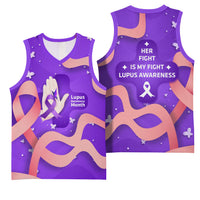 Lupus Awareness Basketball Jersey Her Fight Is My Fight - Purple Ribbon Butterfly Wave Style