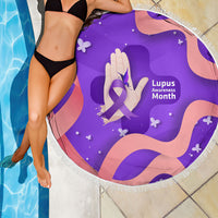 Lupus Awareness Beach Blanket Her Fight Is My Fight - Purple Ribbon Butterfly Wave Style