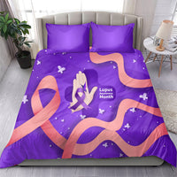 Lupus Awareness Bedding Set Her Fight Is My Fight - Purple Ribbon Butterfly Wave Style