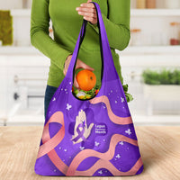 Lupus Awareness Grocery Bag Her Fight Is My Fight - Purple Ribbon Butterfly Wave Style