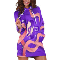 Lupus Awareness Hoodie Dress Her Fight Is My Fight - Purple Ribbon Butterfly Wave Style