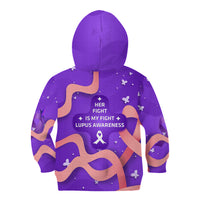 Lupus Awareness Kid Hoodie Her Fight Is My Fight - Purple Ribbon Butterfly Wave Style