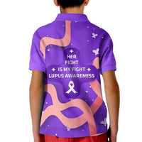 Lupus Awareness Kid Polo Shirt Her Fight Is My Fight - Purple Ribbon Butterfly Wave Style