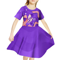 Lupus Awareness Kid Short Sleeve Dress Her Fight Is My Fight - Purple Ribbon Butterfly Wave Style