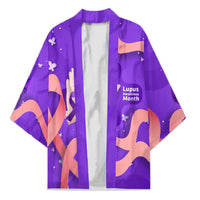 Lupus Awareness Kimono Her Fight Is My Fight - Purple Ribbon Butterfly Wave Style