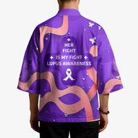 Lupus Awareness Kimono Her Fight Is My Fight - Purple Ribbon Butterfly Wave Style