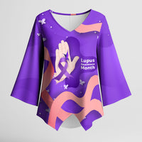 Lupus Awareness Kimono Sleeve Blouse Her Fight Is My Fight - Purple Ribbon Butterfly Wave Style