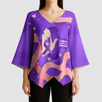 Lupus Awareness Kimono Sleeve Blouse Her Fight Is My Fight - Purple Ribbon Butterfly Wave Style