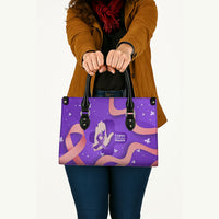 Lupus Awareness Leather Bag Her Fight Is My Fight - Purple Ribbon Butterfly Wave Style