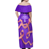 Lupus Awareness Off Shoulder Maxi Dress Her Fight Is My Fight - Purple Ribbon Butterfly Wave Style