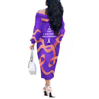 Lupus Awareness Off The Shoulder Long Sleeve Dress Her Fight Is My Fight - Purple Ribbon Butterfly Wave Style