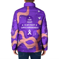 Lupus Awareness Padded Jacket Her Fight Is My Fight - Purple Ribbon Butterfly Wave Style