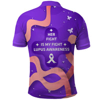 Lupus Awareness Polo Shirt Her Fight Is My Fight - Purple Ribbon Butterfly Wave Style
