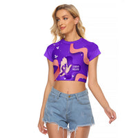 Lupus Awareness Raglan Cropped T Shirt Her Fight Is My Fight - Purple Ribbon Butterfly Wave Style
