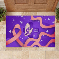 Lupus Awareness Rubber Doormat Her Fight Is My Fight - Purple Ribbon Butterfly Wave Style