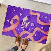Lupus Awareness Rubber Doormat Her Fight Is My Fight - Purple Ribbon Butterfly Wave Style