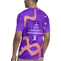 Lupus Awareness Rugby Jersey Her Fight Is My Fight - Purple Ribbon Butterfly Wave Style
