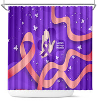 Lupus Awareness Shower Curtain Her Fight Is My Fight - Purple Ribbon Butterfly Wave Style
