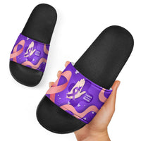Lupus Awareness Slide Sandals Her Fight Is My Fight - Purple Ribbon Butterfly Wave Style