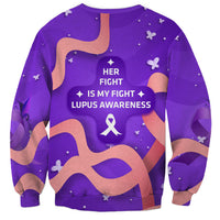 Lupus Awareness Sweatshirt Her Fight Is My Fight - Purple Ribbon Butterfly Wave Style